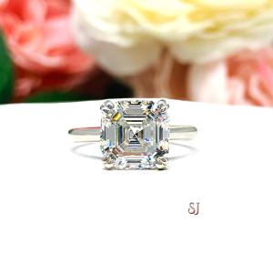 Asscher Cubic Zirconia Engagement Ring – 9mm, Sterling Silver