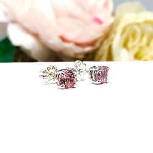 Round Lab Padparadscha Sapphire Stud Earrings – 5mm, 6.5mm, Sterling Silver