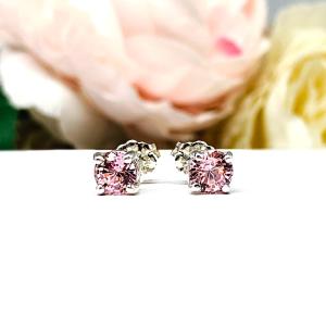 Round Lab Padparadscha Sapphire Stud Earrings – 5mm, 6.5mm, Sterling Silver