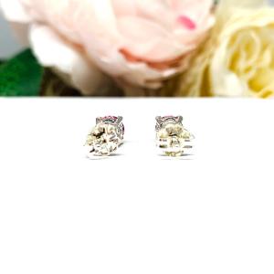 Round Lab Padparadscha Sapphire Stud Earrings – 5mm, 6.5mm, Sterling Silver