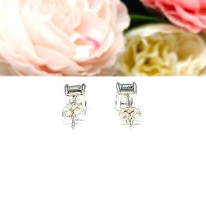 White Topaz Emerald Stud Earrings – 7x5mm - 9x7mm, Sterling Silver