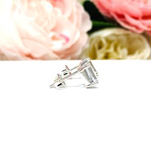 White Topaz Emerald Stud Earrings – 7x5mm - 9x7mm, Sterling Silver