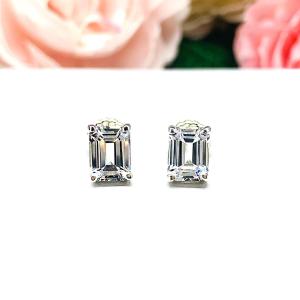 White Topaz Emerald Stud Earrings – 7x5mm - 9x7mm, Sterling Silver