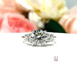 Round-Cut CZ 3-Stone Engagement Ring • 8mm Center, Sterling Silver, Size 6