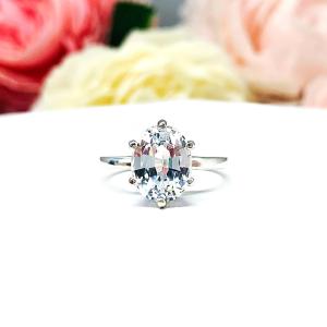 Lab White Sapphire Oval Engagement Ring Size 6 – 10x8mm, Sterling Silver, 6-Prong