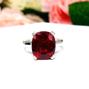 Cushion-Cut Lab Ruby Solitaire Ring • 12x10mm, Sterling Silver, Wide Band