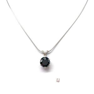 Round Black  Moissanite Pendant – 9mm, Sterling Silver