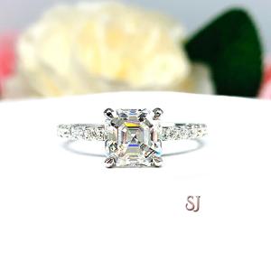 Asscher Moissanite Engagement Ring Size 9 – 7.5mm (2.5 cts), 10k White Gold