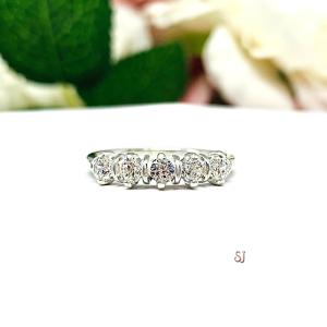 Round-Cut CZ 5-Stone Ring • 3mm, Near Colorless, Sterling Silver, Size 7