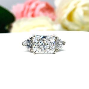 Radiant & Trillion-Cut CZ East-West 3-Stone Engagement Ring • 10x8mm, Sterling Silver, Size 7.5