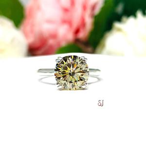 Yellow Round-Cut CZ Engagement Ring • 9mm, Sterling Silver, Size 6.25