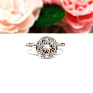 White Topaz Round Engagement Ring – 6mm - 10mm, Sterling Silver, Bezel