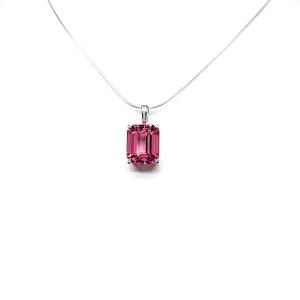 Lab Padparadscha Pink Sapphire Pendant Necklace – 12x10mm, Emerald Cut, Sterling Silver
