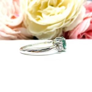 Round Sea Foam Green Moissanite Ring – 9mm, Colorless Accents, Sterling Silver