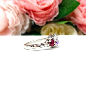 Round-Cut CZ & Lab Ruby 3-Stone Engagement Ring • 6mm—9mm, Sterling Silver