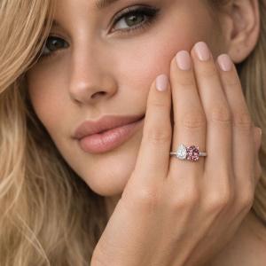 Pear & Oval-Cut CZ Toi Et Moi Ring • Morganite Pink, Sterling Silver