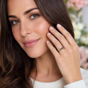 Round-Cut 5-Stone Autumn Colors Gemstone Ring • 4mm, Sterling Silver