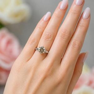 Round-Cut Champagne Moissanite Engagement Ring • 6.5mm—9mm, Sterling Silver