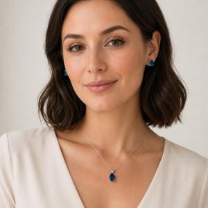 Oval-Cut Teal Blue Lab Gemstone Stud Earrings • 8x6mm, 9x7mm, Sterling Silver