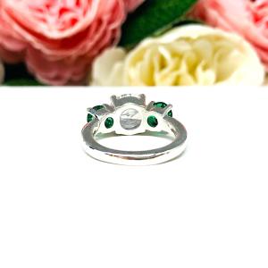 Round-Cut CZ & Lab Emerald 3-Stone Engagement Ring • 6mm—9mm, Sterling Silver