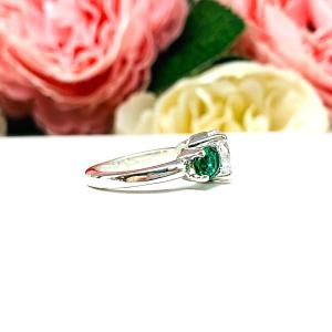 Round-Cut CZ & Lab Emerald 3-Stone Engagement Ring • 6mm—9mm, Sterling Silver
