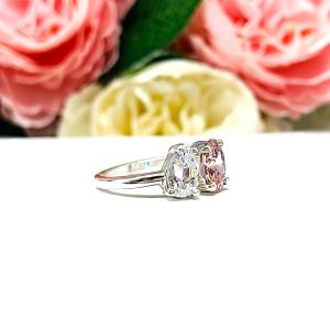 Pear & Oval-Cut CZ Toi Et Moi Ring • Morganite Pink, Sterling Silver