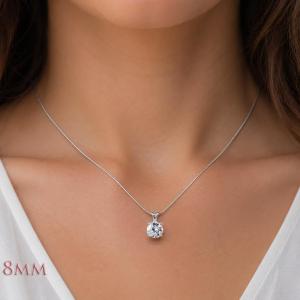 Round-Cut Lab White Sapphire Pendant or Necklace • 8mm—10mm, Sterling Silver