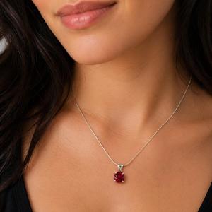 Round-Cut Lab Ruby Pendant or Necklace • 6mm—8mm, Sterling Silver