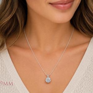 Round-Cut CZ Pendant or Necklace • 5mm—13mm, Sterling Silver