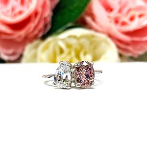 Pear & Oval-Cut CZ Toi Et Moi Ring • Morganite Pink, Sterling Silver