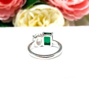 Emerald-Cut Emerald & Oval‑Cut CZ Toi Et Moi Ring • Sterling Silver