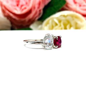 Pear-Cut CZ & Round Lab Ruby Toi Et Moi Ring • Sterling Silver