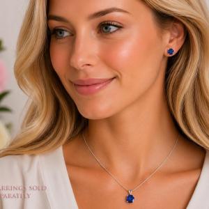 Round-Cut Lab Blue Sapphire Pendant or Necklace • 6mm—10mm, Sterling Silver