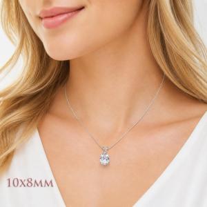 Oval-Cut CZ Pendant or Necklace • 8x6mm—10x8mm, Sterling Silver, 6-Prong