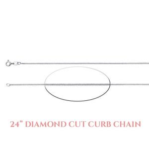 A 24 inch diamond cut curb chain necklace. The chain is sterling silver and is displayed on a white background.
