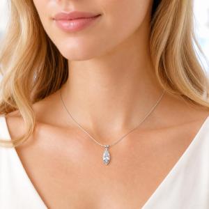 Marquise-Cut CZ Pendant or Necklace • 14x7mm, Sterling Silver