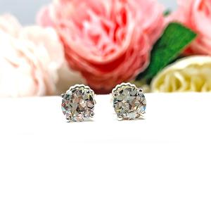 Old European Cut CZ Stud Earrings • 6.5mm—7.5mm, Near Colorless, Sterling Silver, 10k Gold