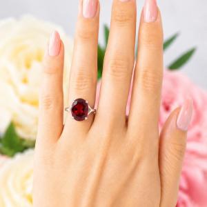 Oval-Cut Lab Ruby Solitaire Ring • 10x8mm—16x12mm, Sterling Silver