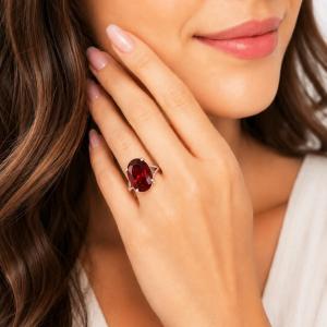 Oval-Cut Lab Ruby Solitaire Ring • 10x8mm—16x12mm, Sterling Silver