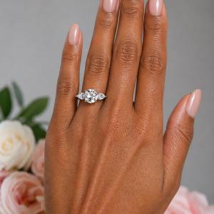 Round & Pear-Cut White Topaz 3-Stone Ring • 8mm, Sterling Silver