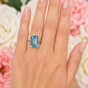 Emerald-Cut Sky Blue Topaz Solitaire Ring • 14x10mm, Sterling Silver
