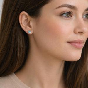 Round-Cut Blue Moissanite Martini Stud Earrings • 5mm—7mm, 14k Gold