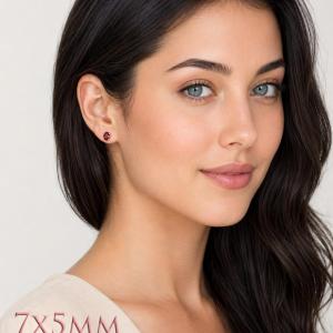Oval-Cut Lab Ruby Stud Earrings • 7x5mm—9x7mm, Sterling Silver