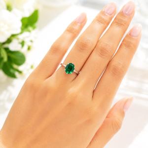 Oval-Cut Lab Created Emerald Ring • 8x6mm—10x8mm, Sterling Silver