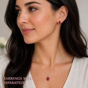 Round-Cut Lab Ruby Pendant or Necklace • 6mm—8mm, Sterling Silver