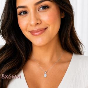 Emerald-Cut CZ Pendant or Necklace • 7x5mm—14x10mm, Sterling Silver