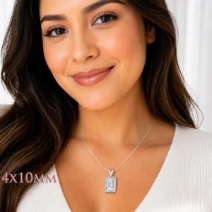 Emerald-Cut CZ Pendant or Necklace • 7x5mm—14x10mm, Sterling Silver