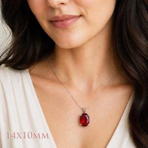 Oval-Cut Lab Ruby Pendant or Necklace • 7x5mm—14x10mm, Sterling Silver