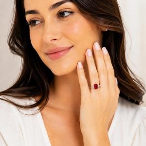 Cushion-Cut Lab Ruby & CZ Ring • 10x8mm, Sterling Silver