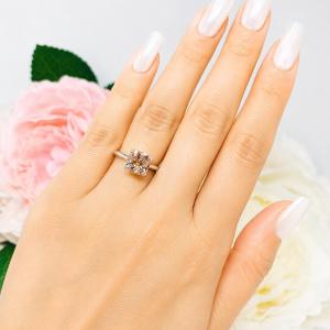 Cushion-Cut Peach Morganite Ring • 8mm, Sterling Silver, Size 5.25